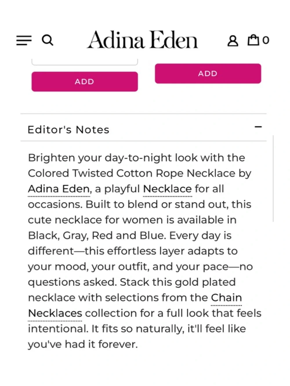 Revolve x Adina Eden Colored Twisted Cotton Rope Necklace in Blue